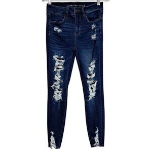 American Eagle Jeans Womens Hi-Rise Distressed Jegging Size 2 Short Destroyed Da